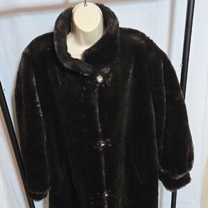 Vintage - Women's Dark Brown Faux Fur Coat